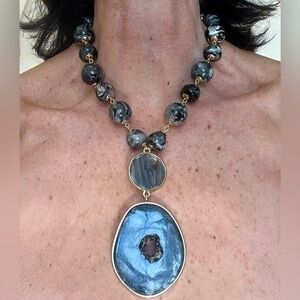 Double Tier Snowflake Obsidian Choker Neckkace